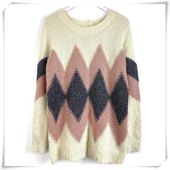 Vintage Zigzag Texture Mohair Sweater in Cream with Metallic Pink - Picture 1 of 10